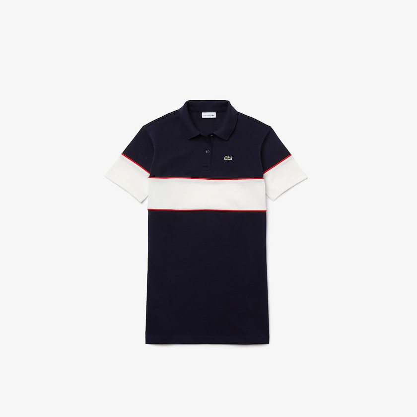 Kids' Lacoste Navy Blue / White / Red Polo Dress Colorblock Soft Cotton NF1-58595C6