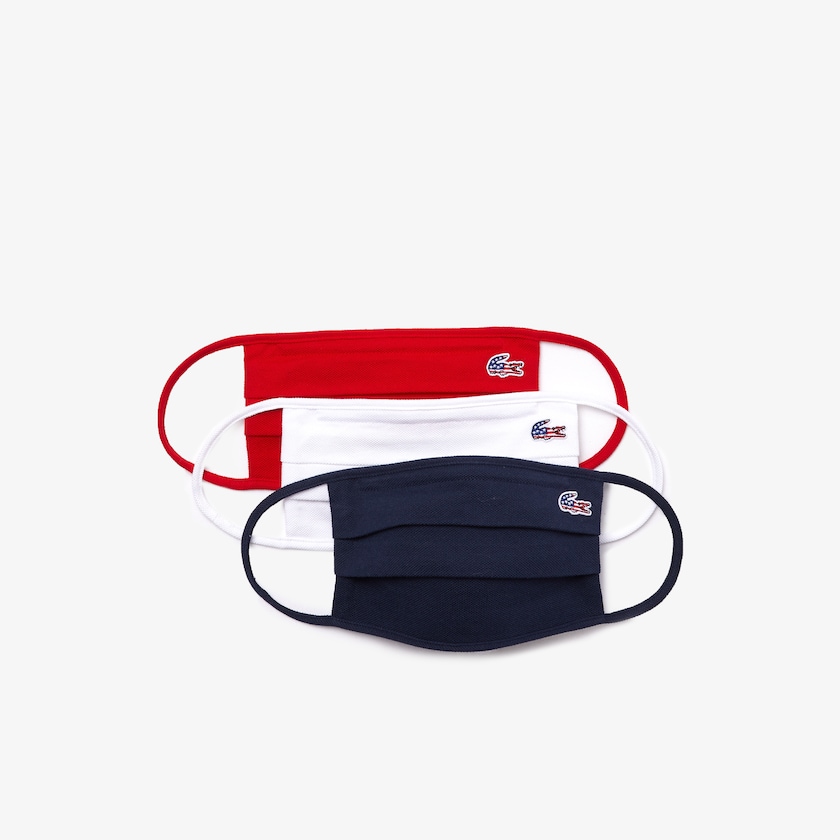 Women's Lacoste Navy Blue / White / Red Masks L.12.12 3 Pack of Face in Cotton Piqué with American Croc BA1-50775C0