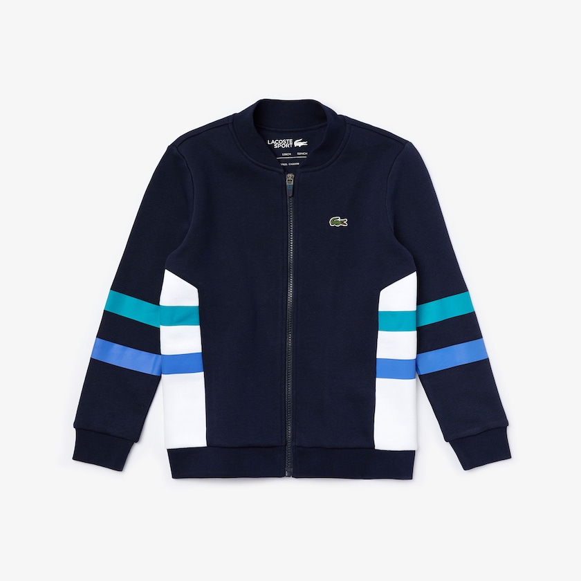 Kids' Lacoste Navy Blue / White / Turquoise / Blue Sweatshirts SPORT Side Stripe Full-Zip Colorblock KE7-17651H5
