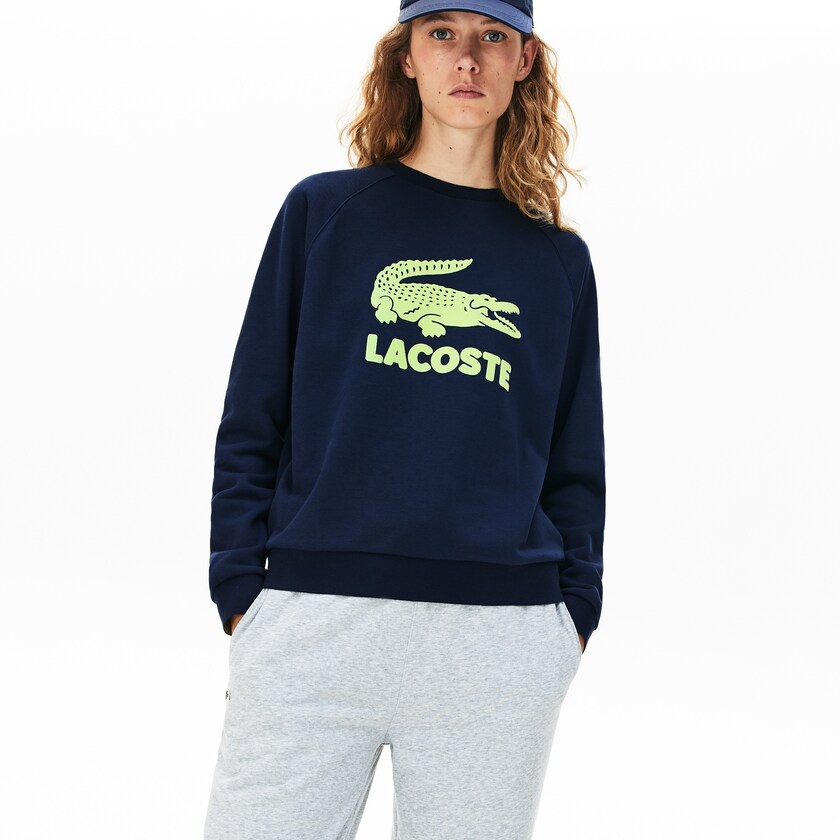 Women's Lacoste Navy Blue / Yellow Sweatshirts Printed Fleece DH4-11841K4