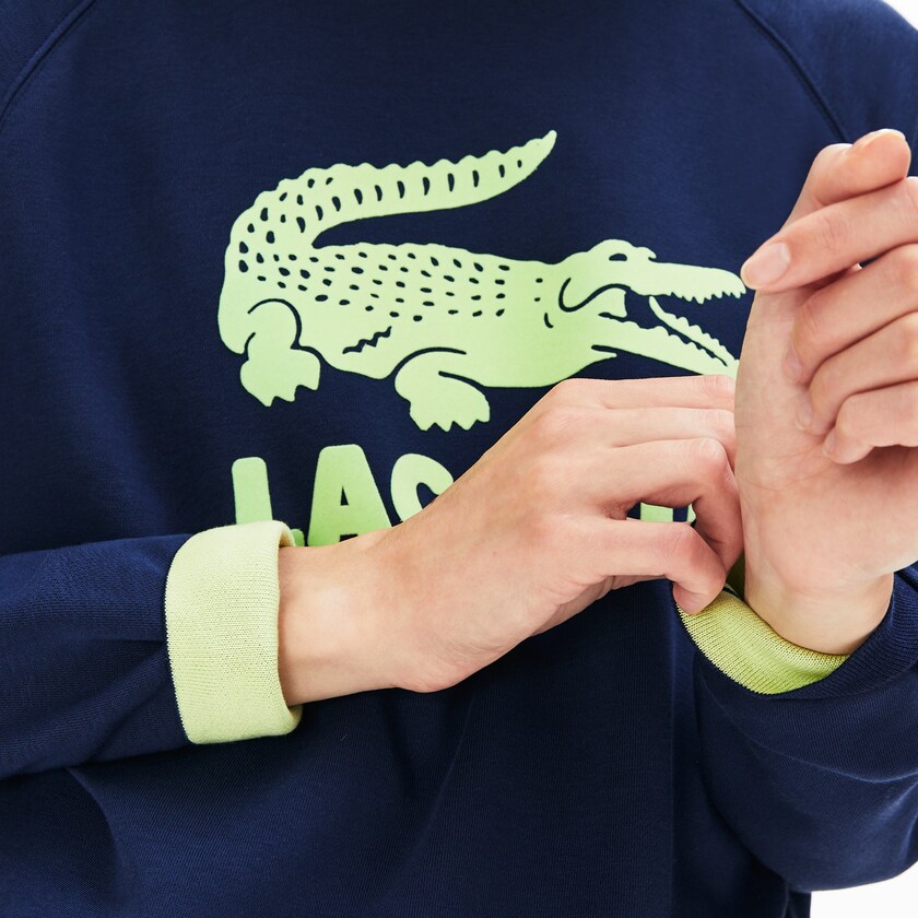 Women's Lacoste Navy Blue / Yellow Sweatshirts Printed Fleece DH4-11841K4