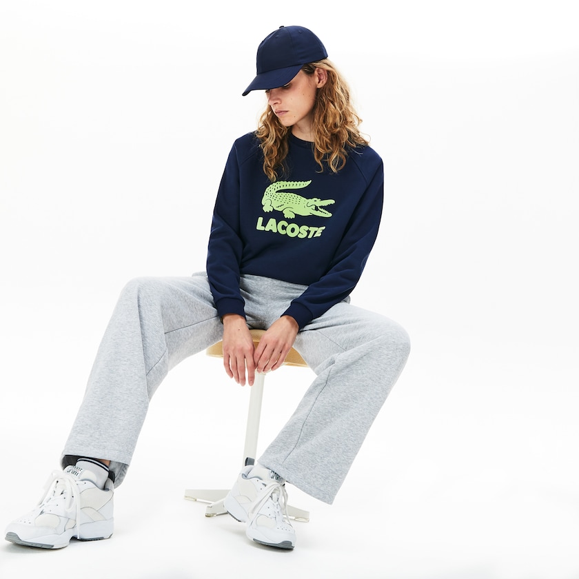 Women's Lacoste Navy Blue / Yellow Sweatshirts Printed Fleece DH4-11841K4