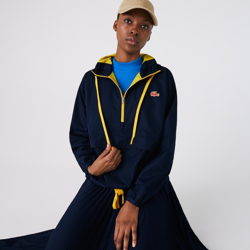 Women's Lacoste Navy Blue / Yellow Windbreaker SPORT Water-Resistant Pullover MR8-52285V1