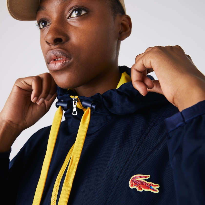 Women's Lacoste Navy Blue / Yellow Windbreaker SPORT Water-Resistant Pullover MR8-52285V1