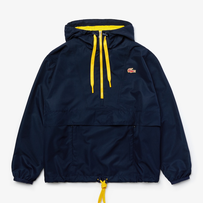 Women's Lacoste Navy Blue / Yellow Windbreaker SPORT Water-Resistant Pullover MR8-52285V1