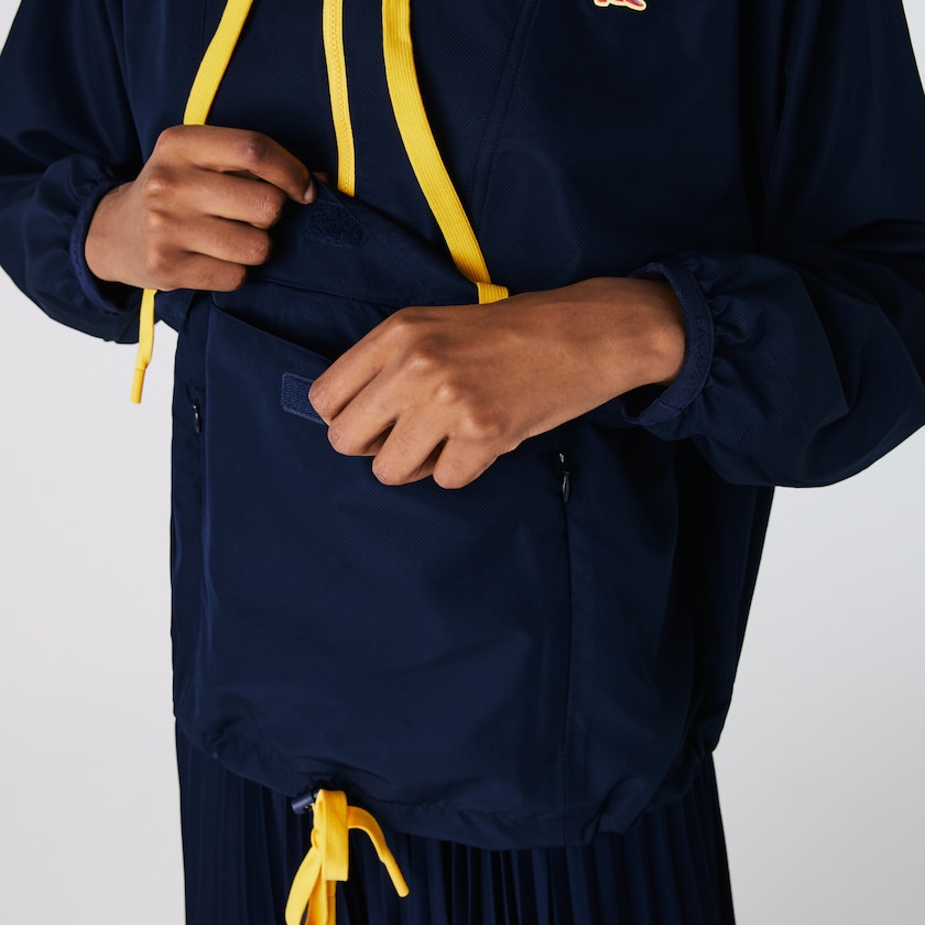 Women's Lacoste Navy Blue / Yellow Windbreaker SPORT Water-Resistant Pullover MR8-52285V1