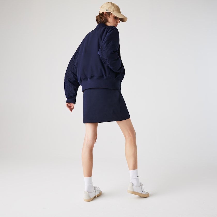 Women's Lacoste Navy Blue / Yellow Jackets Zippered Quilted Water-Resistant Bomber NF6-56985R7