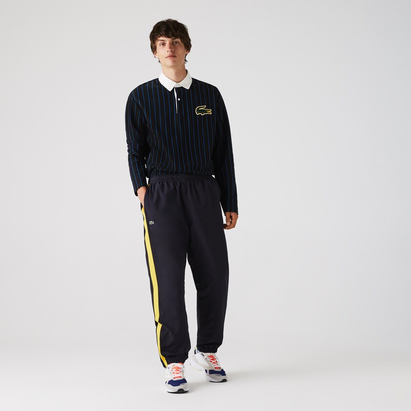 Men's Lacoste Navy Blue / Yellow / White Pants Contrast Striped Water-Repellant Tracksuit AM1-66906R8