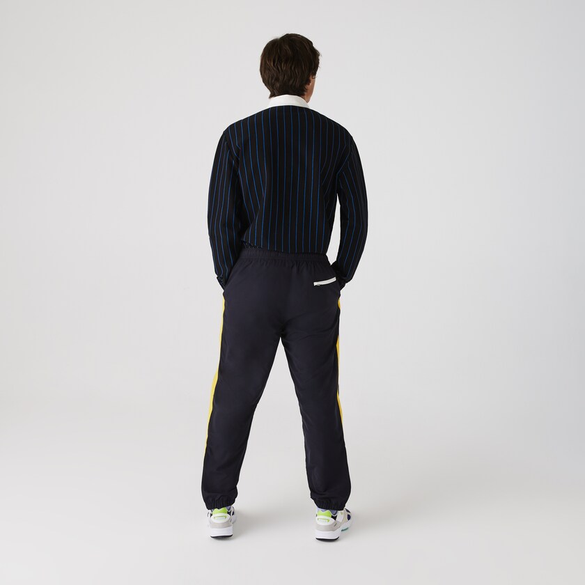 Men's Lacoste Navy Blue / Yellow / White Pants Contrast Striped Water-Repellant Tracksuit AM1-66906R8