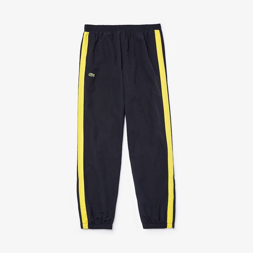 Men's Lacoste Navy Blue / Yellow / White Pants Contrast Striped Water-Repellant Tracksuit AM1-66906R8