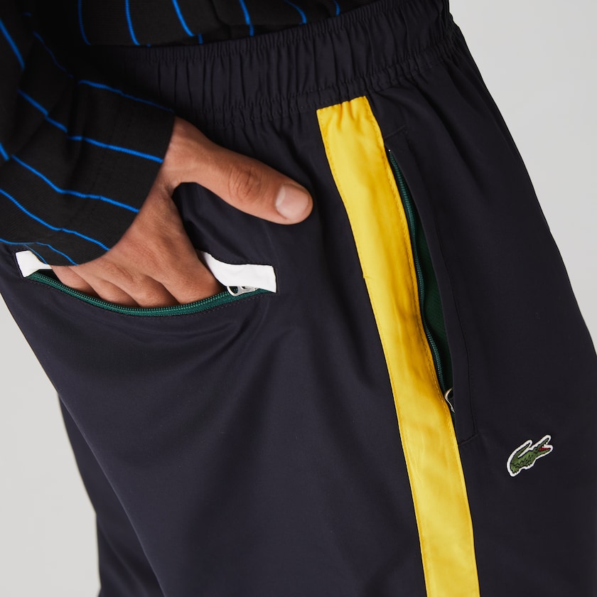 Men's Lacoste Navy Blue / Yellow / White Pants Contrast Striped Water-Repellant Tracksuit AM1-66906R8