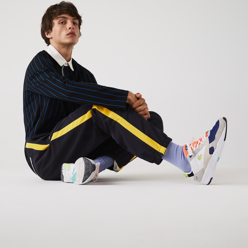 Men's Lacoste Navy Blue / Yellow / White Pants Contrast Striped Water-Repellant Tracksuit AM1-66906R8