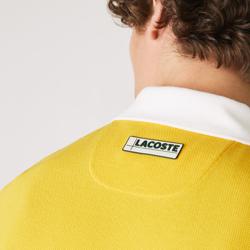 Men's Lacoste Navy Blue / Yellow / White Polo Shirts Regular Fit Geometric Colorblock Piqué XA6-51335O5