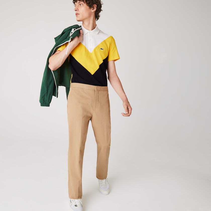 Men's Lacoste Navy Blue / Yellow / White Polo Shirts Regular Fit Geometric Colorblock Piqué XA6-51335O5