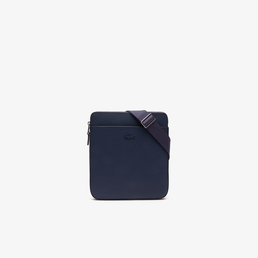 Men's Lacoste Navy Bags Chantaco Matte Piqué Leather Flat Zip Bag HG0-23022I3