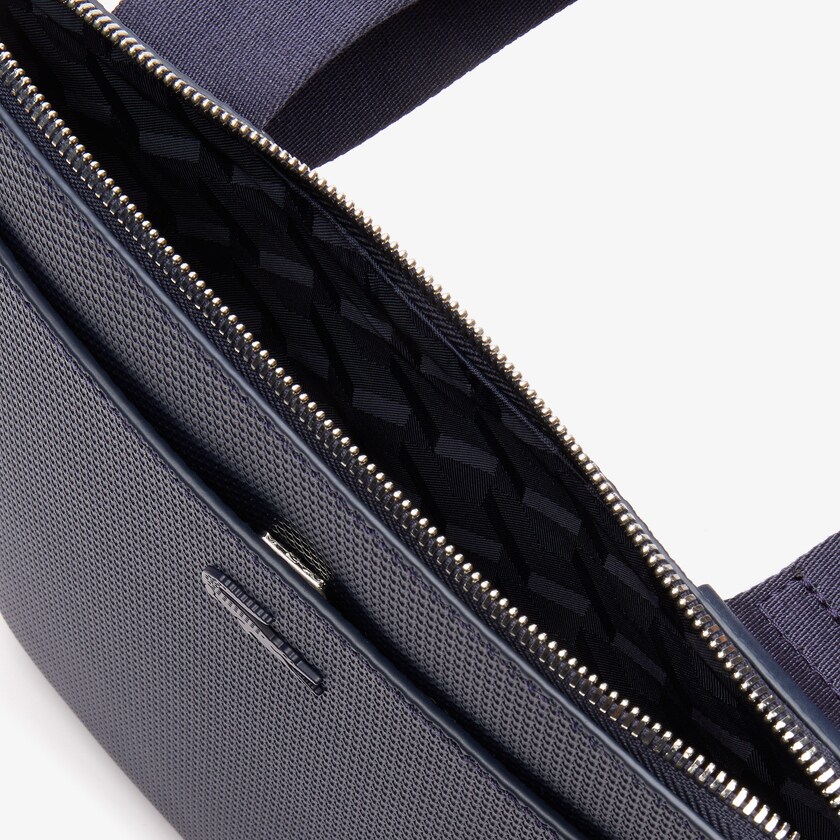Men's Lacoste Navy Bags Chantaco Matte Piqué Leather Flat Zip Bag HG0-23022I3