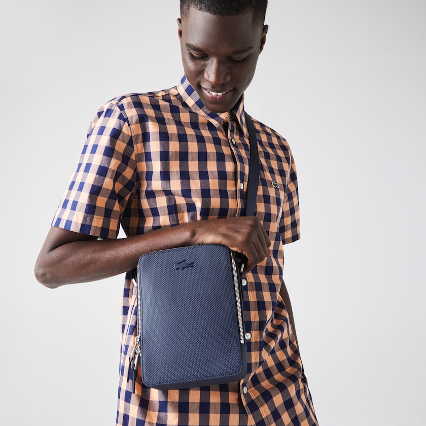 Men's Lacoste Navy Bags Chantaco Matte Stitched Leather Vertical Camera Bag OQ9-08560I5