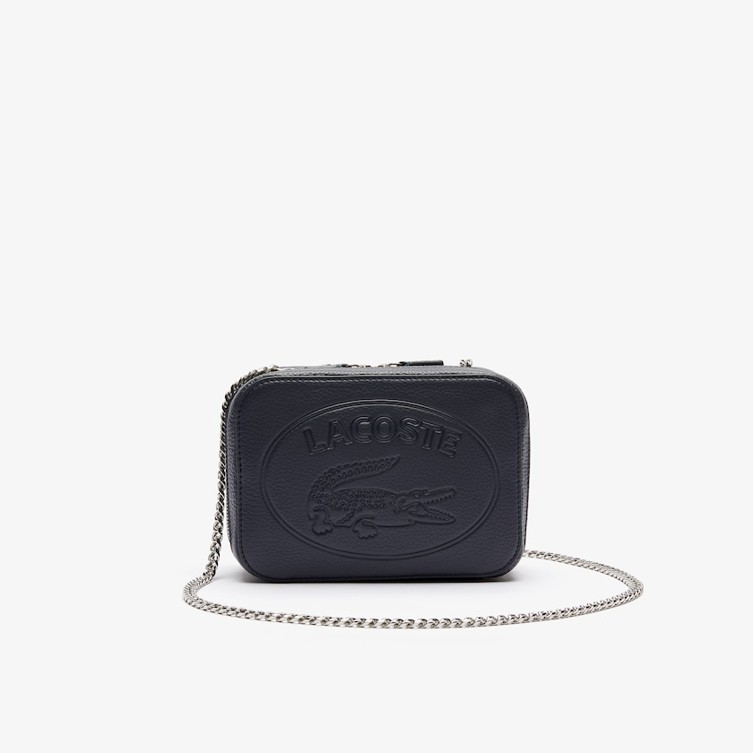 Women's Lacoste Navy Shoulder Bag Croco Crew Grained Leather Zip BE7-03400Y9