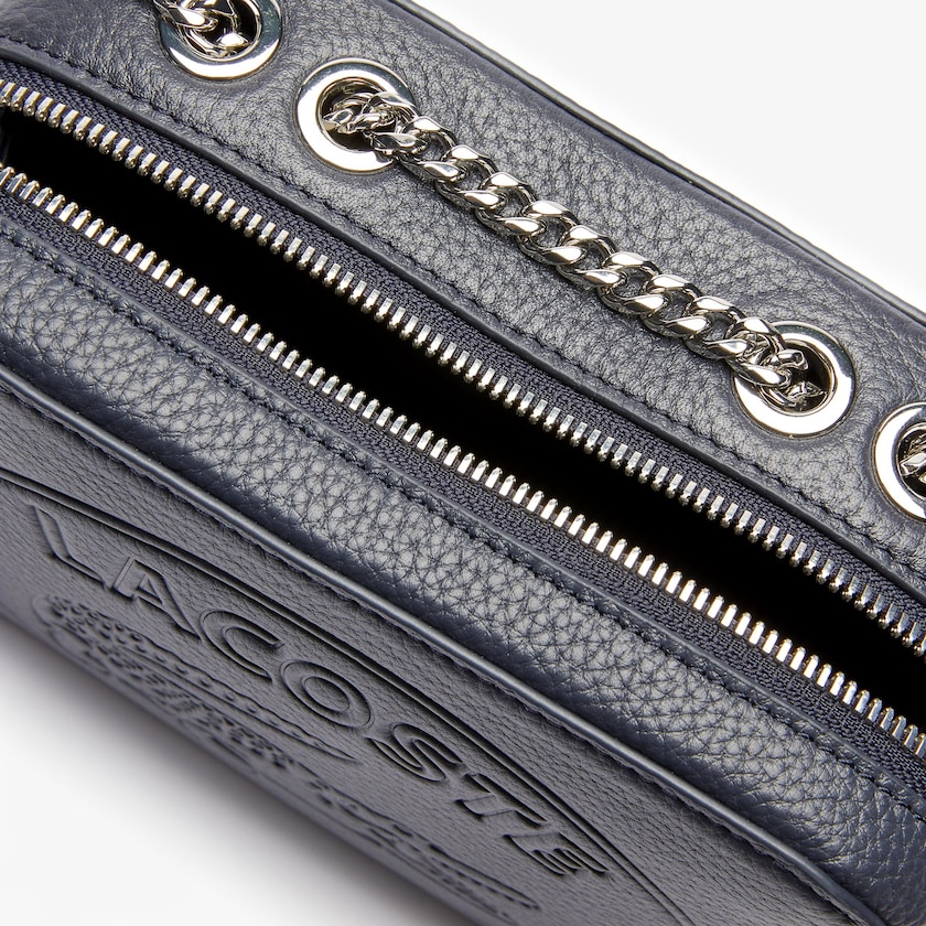 Women's Lacoste Navy Shoulder Bag Croco Crew Grained Leather Zip BE7-03400Y9