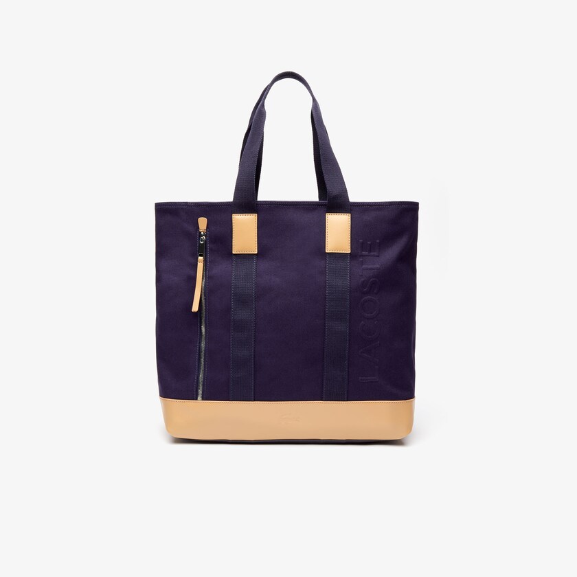 Men's Lacoste Navy / Brown Tote Bags Classic Leather and Canvas SS0-44354W0