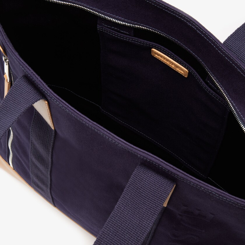 Men's Lacoste Navy / Brown Tote Bags Classic Leather and Canvas SS0-44354W0