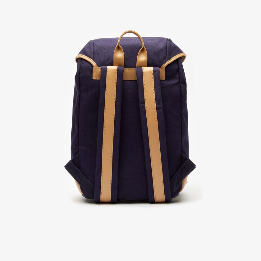 Men's Lacoste Navy / Brown Backpacks Leather Finishes Cotton Flap SQ9-12891J2