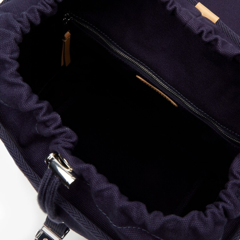 Men's Lacoste Navy / Brown Backpacks Leather Finishes Cotton Flap SQ9-12891J2
