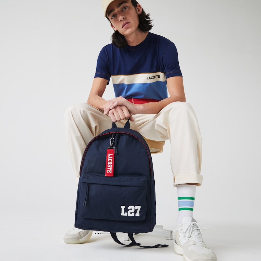 Men's Lacoste Navy / Red Backpacks Neocroc L27 Lettered Canvas YI4-20512J4