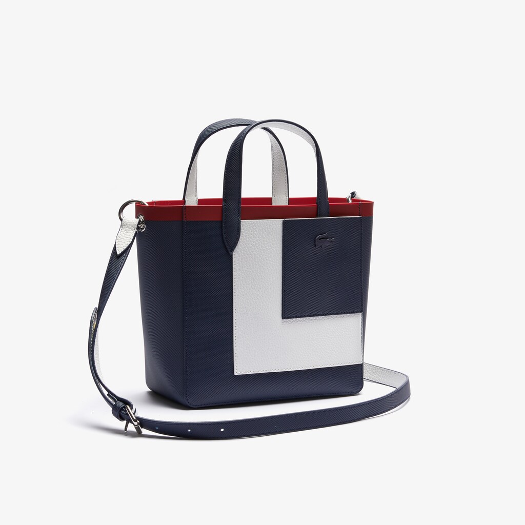 Women's Lacoste Navy / White / Red Tote Bags Anna Contrast L Coated Canvas LW0-19861G6