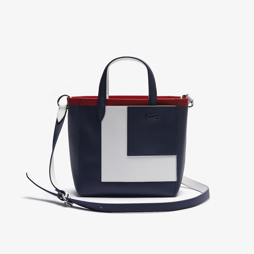 Women's Lacoste Navy / White / Red Tote Bags Anna Contrast L Coated Canvas LW0-19861G6
