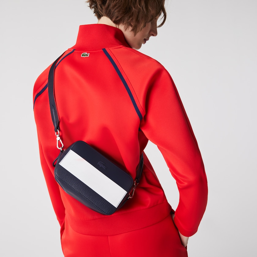 Women's Lacoste Navy / White / Red Shoulder Bag Chantaco Colorblock Piqué Leather NA2-18361V7