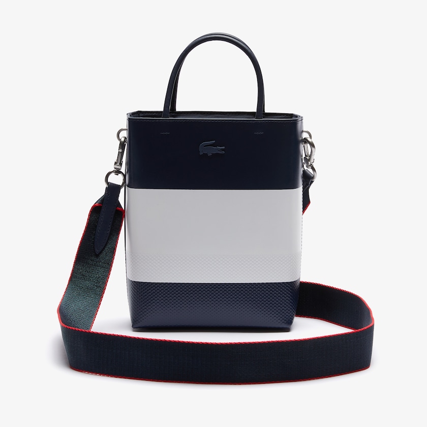 Women's Lacoste Navy / White / Red Bags Chantaco Rectangular Color Blocked Piqué Leather Bucket Bag ND2-43044Q6