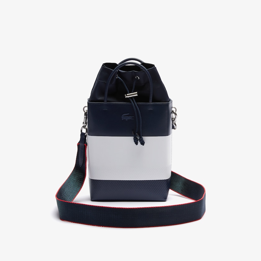 Women's Lacoste Navy / White / Red Bags Chantaco Rectangular Color Blocked Piqué Leather Bucket Bag ND2-43044Q6
