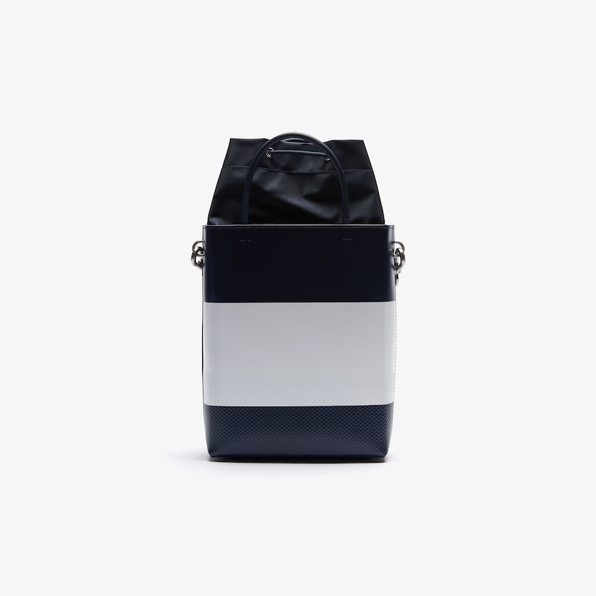 Women's Lacoste Navy / White / Red Bags Chantaco Rectangular Color Blocked Piqué Leather Bucket Bag ND2-43044Q6