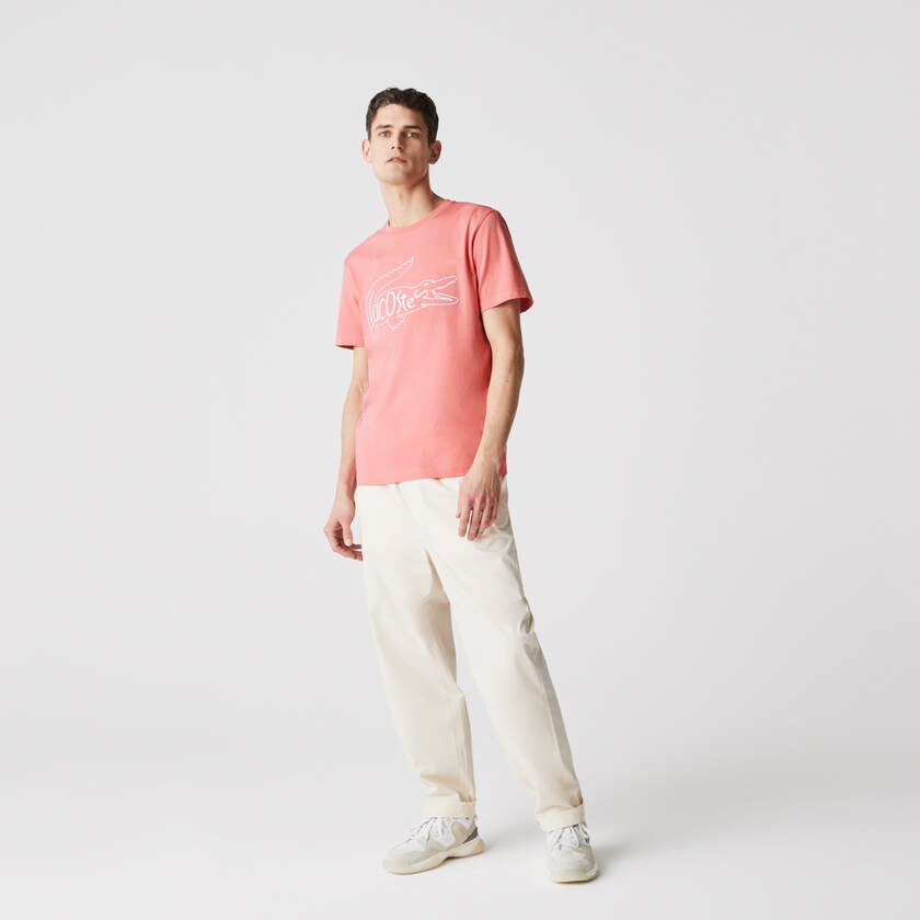 Men's Lacoste Pink T Shirts Crocodile-Embroidery Cotton WA4-72967F2