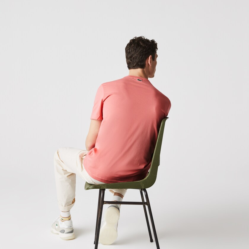 Men's Lacoste Pink T Shirts Crocodile-Embroidery Cotton WA4-72967F2