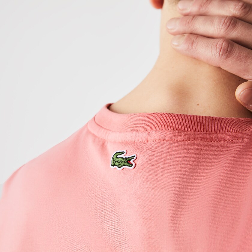 Men's Lacoste Pink T Shirts Crocodile-Embroidery Cotton WA4-72967F2