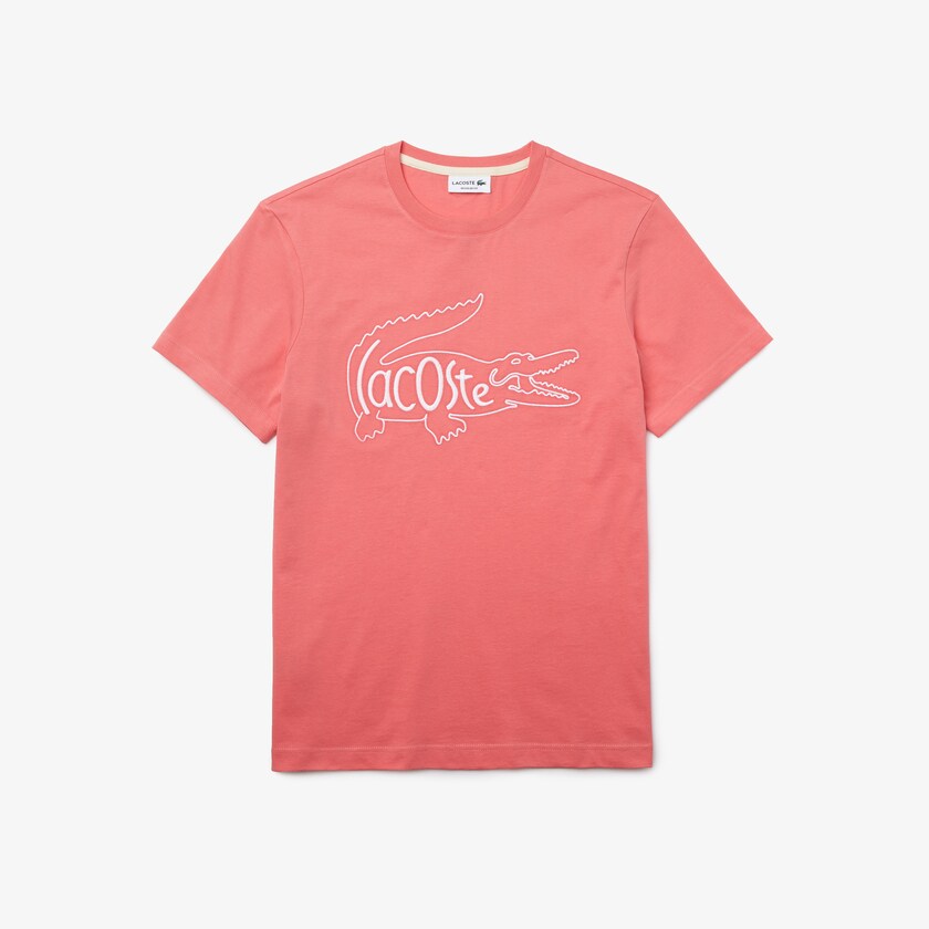 Men's Lacoste Pink T Shirts Crocodile-Embroidery Cotton WA4-72967F2