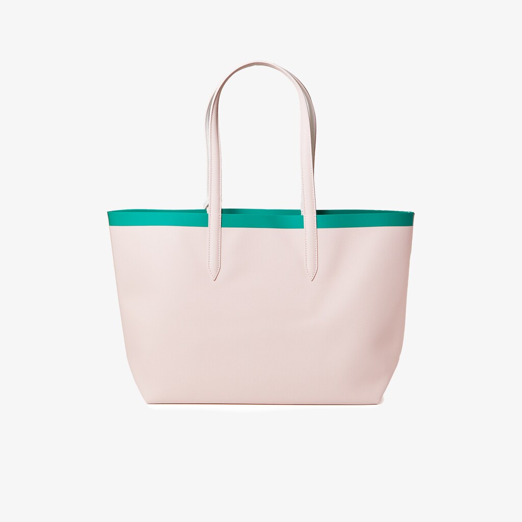 Women's Lacoste Pink / White Tote Bags Anna Reversible Contrast Band Coated Canvas ED1-38503E8