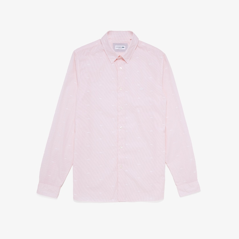 Men's Lacoste Pink / White Shirts Crocodile Print Poplin UL4-94589E2