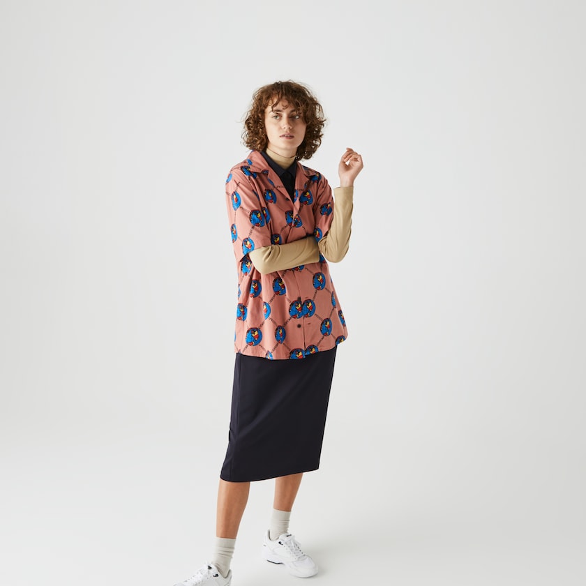 Women's Lacoste Pink / White Shirts LIVE Chinatown Market Collaboration Print VE4-66046Y1