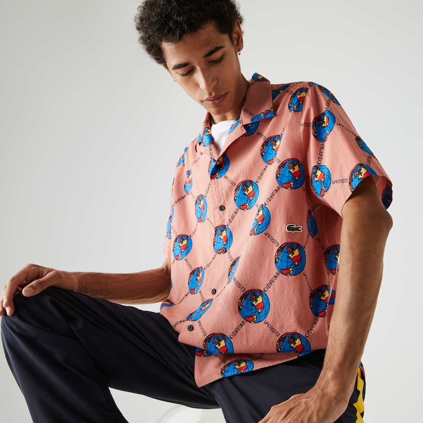 Women's Lacoste Pink / White Shirts LIVE Chinatown Market Collaboration Print VE4-66046Y1