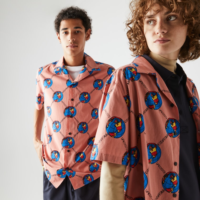 Men's Lacoste Pink / White Shirts LIVE Chinatown Market Collaboration Print VH1-75397U3