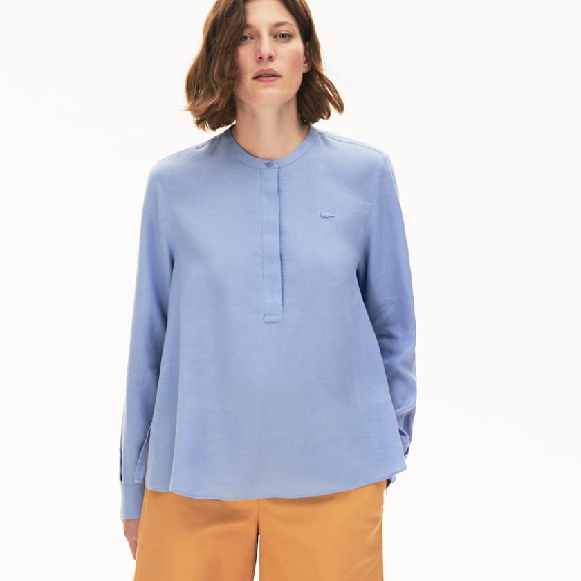 Women's Lacoste Purple Shirts Buttoned Mao Collar Linen Blouse SP5-35673U8