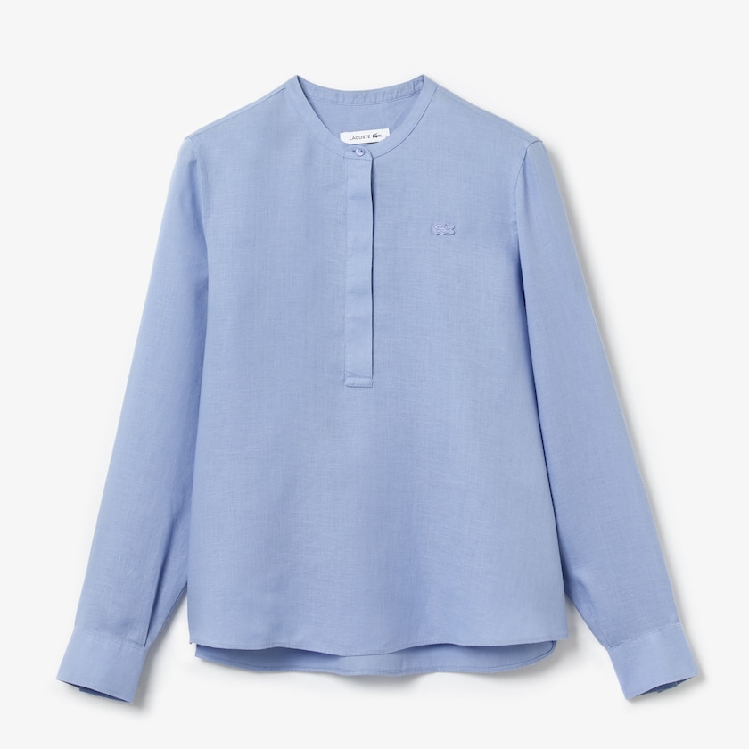 Women's Lacoste Purple Shirts Buttoned Mao Collar Linen Blouse SP5-35673U8