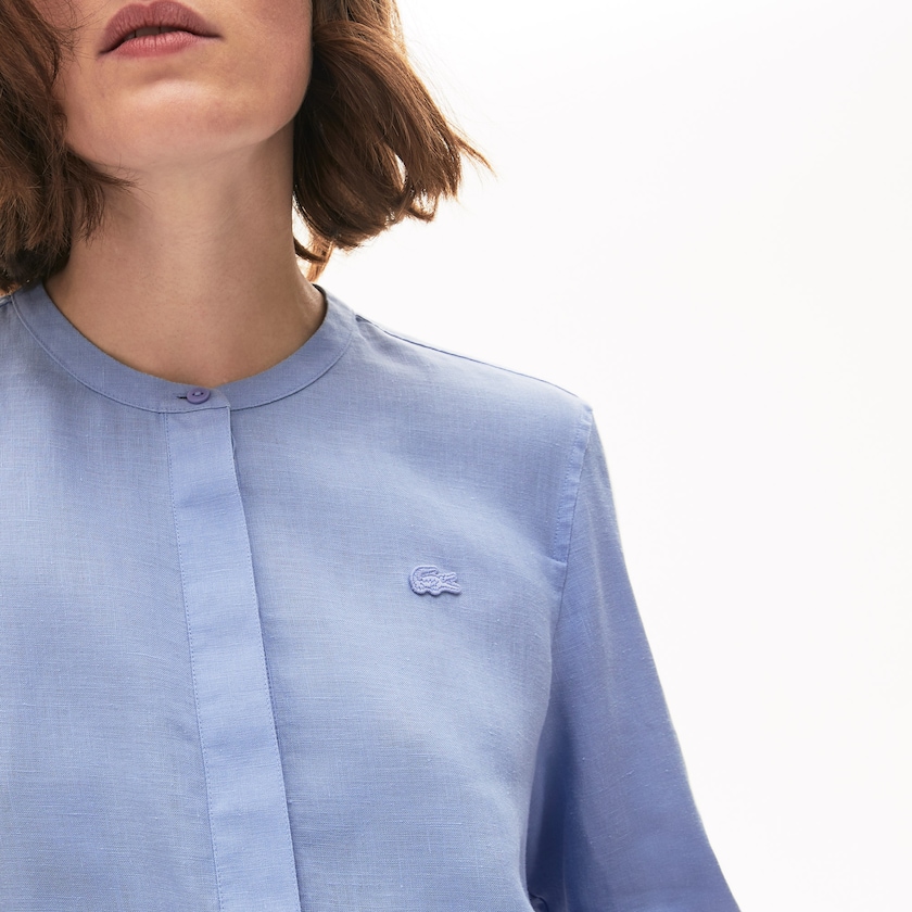 Women's Lacoste Purple Shirts Buttoned Mao Collar Linen Blouse SP5-35673U8