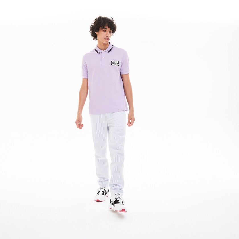 Men's Lacoste Purple / Black Shirts LIVE Striped-Collar Cotton Piqué Polo SU3-79877U5