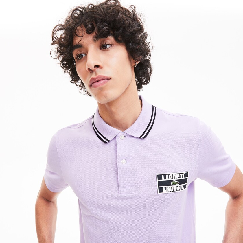 Men's Lacoste Purple / Black Shirts LIVE Striped-Collar Cotton Piqué Polo SU3-79877U5