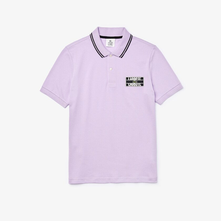 Men's Lacoste Purple / Black Shirts LIVE Striped-Collar Cotton Piqué Polo SU3-79877U5