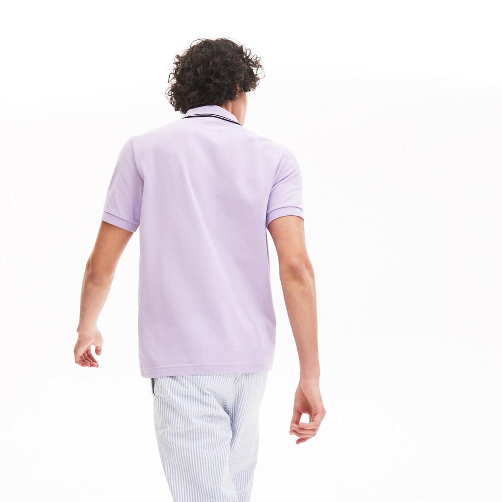 Men's Lacoste Purple / Black Polo Shirts LIVE Striped-Collar Cotton Piqué KC9-74697F1